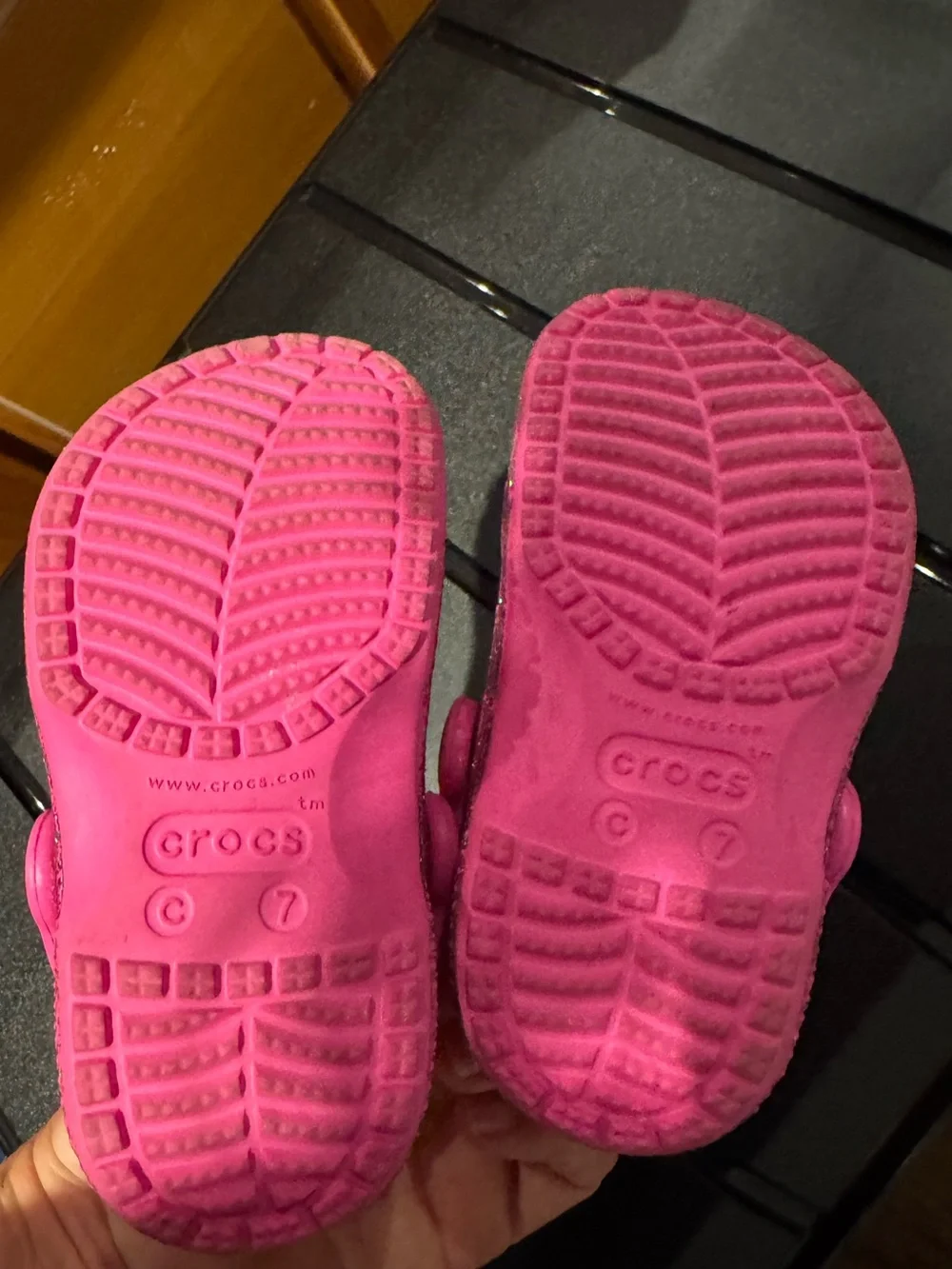 Baby Girl CROCS Toddler Baya Glitter Clogs Mules Slip On Shoes Pink 7 23 Neon